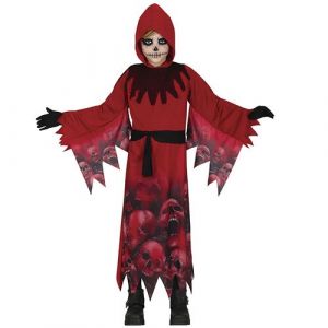 FIESTAS GUIRCA D&eacute;guisement T&ecirc;tes de Mort Infernales - Tunique Rouge Diable - D&eacute;guisement Halloween Enfant 5-6 Ans