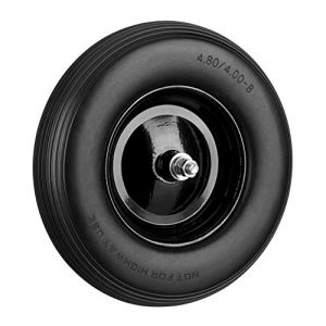 Relaxdays Roue de brouette caoutchouc, rechange avec axe, 4.80 4.00-8, caoutchouc polyuréthane, 100 kg, noir