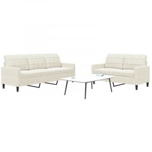 VidaXL Ensemble de canapés 2 pcs avec coussins Crème Velours, canapé, siège de canapé, canapé relax, canapé confort, chaise de télévision