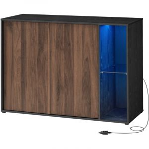 Songmics Assemblage Ultra-Rapide Sans Outils Toolless, Meuble De Rangement, Buffet Avec Éclairage Et Étagère En Verre, Minimaliste, Noyer Naturel Et Noir Boisé