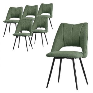 ML-Design Lot de 6 Chaises de Salle &agrave; Manger Vert, Assise en Polyester, Chaise Rembourr&eacute;es avec Dossier et Pieds M&eacute;talliques Noirs, Fauteuils