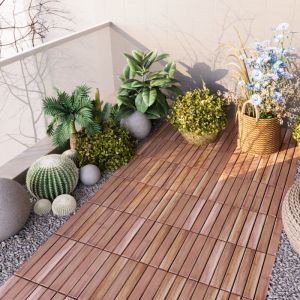 Set de 10 dalles de jardin Alliste bois d'acacia 6 lattes 0,9 m&sup2; naturel casa.pro