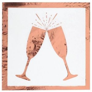 Ruedelafete Sachet de 20 Serviettes Ap&eacute;ro Party, Blanc/Rose Gold