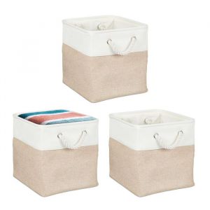 Relaxdays Panier de rangement, lot de 3, pour ranger les jouer ou les v&ecirc;tements, 28 x 28 x 28 cm, beige et banc