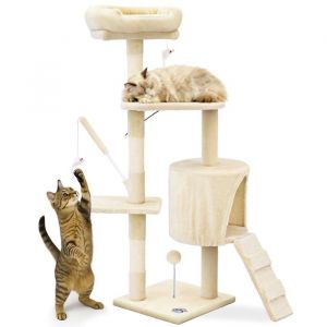 Vounot Arbre &agrave; Chat Hauteur 112cm Multi Niveaux Arbre &agrave; Grimper avec Griffoirs pour Chats Centre d&rsquo;Activit&eacute;s avec Niche Escalade et Plateformes Beige