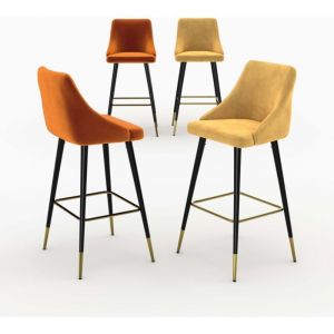 Image de Pack 4 chaises de bar en velours orange et jaune 77,5 cm - Aristote