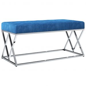 Image de VidaXL Banc 97 cm Bleu Tissu de velours et acier inoxydable