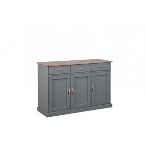 Image de Alter Buffet à 3 portes et 3 tiroirs, en pin massif peint en gris avec plateau et finitions marron, 131x45x86 cm