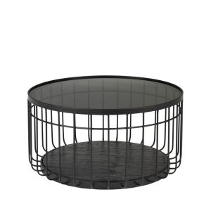 DRAWER LANCE - Table basse ronde en verre et métal ø60cm - Noir