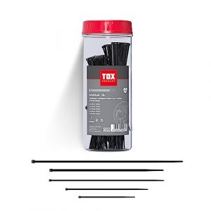 Tox Set de colliers de serrage Clip, 500 pièces, noir, résistant aux UV, utilisation universelle pour une fixation sûre dans la maison, 5 tailles avec 100 pièces chacune, 099260001