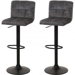 Mendler Lot de 2 tabourets de bar HWC-G87, tabouret de bar, r&eacute;glable en hauteur pivotant, tissu chenille (465g/m&sup2;) mvg gris fo