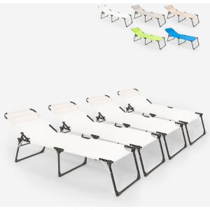 Image de Beach and Garden Design Lot de 4 chaises longues de plage et de jardin pliantes en aluminium Mauritius - couleur:Blanc