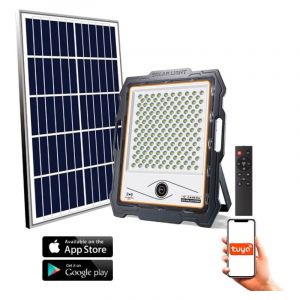 M Ledme - Projecteur solaire LED avec caméra Jeff 300W, lumière froide (6000k), Capteur de mouvement/crépusculaire, 1080P, Étanche IP67, 2900lm, Télécommande avec App, Pour Patio, Jardin, Route.