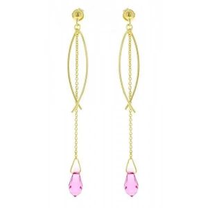 Boucles D'oreilles Pendantes Cristal Rose Plaqu&eacute; Or 18 Carats