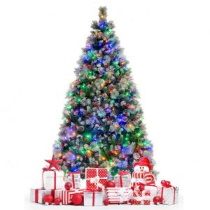 Arbre de Noël Artificiel Sapin de Noël illuminé par LED avec pommes de pin et baies rouges 11 modes d'éclairage Arbre de Noël Art Tree for Christmas (210 cm)