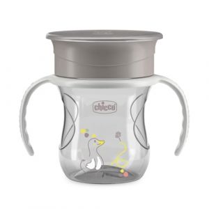 Chicco Perfect Cup Premier Verre pour Enfants 200 ml, 1 Tasse Biberon 12+ Mois pour Apprendre à Boire, avec Membrane en Silicone à 360° et Poignées Amovibles, sans BPA, Gris