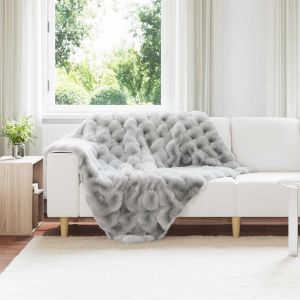 VidaXL Couverture en Fourrure de Lapin Synth&eacute;tique 4 pcs Gris