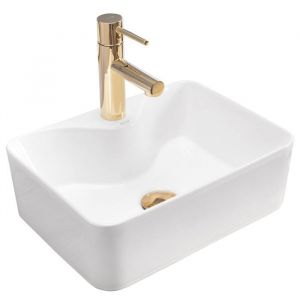 Réa Vasque À Poser Mini, Pour Salle De Bain, Idéale Comme Lavabo Pour Lave-Main Pour Wc, À Poser Sur Le Comptoir, 30 x 40 cm, Blanche, Rectangulaire, Haute Brillance