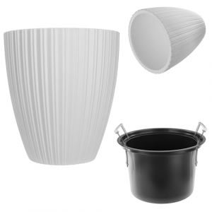 KADAX Pot de fleurs décoratif avec insert intérieur - Rond - En plastique - Pour l'intérieur et l'extérieur - Blanc - 40 cm, K10157