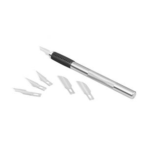 Westcott 73000 KIT 00 SCALPEL AVEC 6 COUTEAUX DIFF&Eacute;RENTS PARTICULI&Egrave;REMENT ROBUSTE POIGN&Eacute;E EN M&Eacute;TAL AVEC ZONE DE PR&Eacute;HENSION EN CA