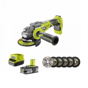 Ryobi Pack Meuleuse d'angle brushless 18V OnePlus R18AG7-0 - 1 Batterie 2.5Ah - 1 Chargeur rapide - kit 6 disque 125 mm