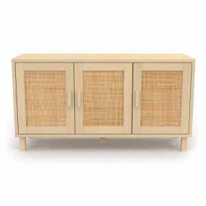 Idmarket Buffet bas vintage ELIN 3 portes effet naturel cannage 113 cm