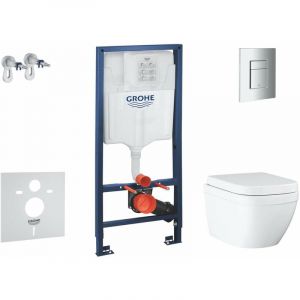 Grohe Solido - Set d'installation murale, toilettes et siège Euro Ceramic Compact, softclose, Triple Vortex, bouton Even, chrome SANI15BB1106