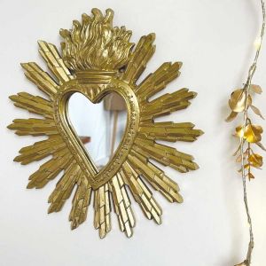 Opjet Miroir coeur Ex-voto grand mod&egrave;le dor&eacute;