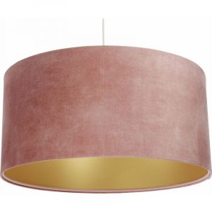 Image de Suspension Glamour - Ø 40 cm - H20 cm - Abat-jour velours rose poudré intérieur doré