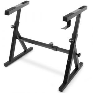 Pyle Clavier pliable robuste en Z renforcé avec largeur et hauteur réglables, bras rembourrés en mousse, support numérique, convient aux pianos électriques de 54 à 88 touches, pour voyage et rangement