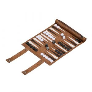 Relaxdays Set Complet pour Jouer au Backgammon, à Enrouler, Dimensions Plateau LP : 32x26 cm, Similicuir, Marron
