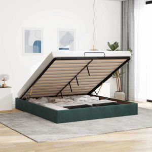 VidaXL Cadre de lit ottoman avec matelas vert fonc&eacute; 180x200 cm velours