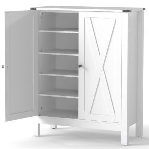 Coast Shoe Cabinet with Doors - 6-stage Adjustable Shelves - Country Style White - 80x35.5x100 cm