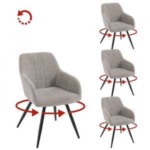 Image de Woltu - Lot de 4 Chaises Pivotante Salle &agrave; Manger Fauteuil Salle &agrave; Manger en Velours, Pieds en M&eacute;tal, Gris Clair