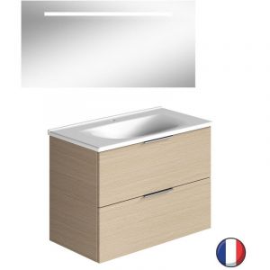 Meuble salle de bain simple vasque BURGBAD Olena 90 cm chêne clair + miroir