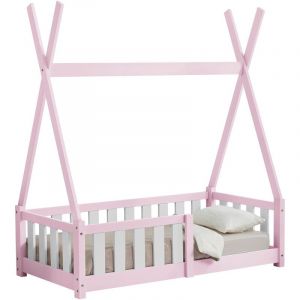 Lit Tipi pour Enfants lsingborg avec Grille de Sécurité Pin 140 x 70 cm Rose