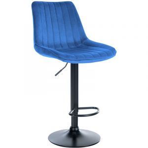 CLP Tabouret de bar velours ajustable pivotant velours Bleu