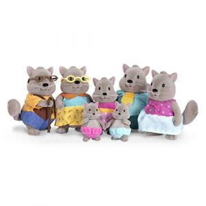 Li'l Woodzeez - Les écureuils de Bustleberry - Petite Figurine Animale - Famille d'écureuils Bustleberry - Lot de 7 figurines d'animaux de collection floqués - 3 ans et +