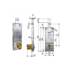 Serrure de porte basculante point haut à cylindre européen - PREFER - PREB56108100200