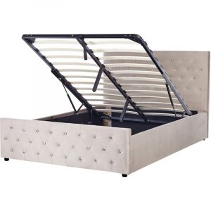 Lit Avec Coffre En Velours Taupe 140 X 200 Cm Amiens