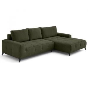 Rimini - canapé d'angle droit 4 places convertible avec coffre en tissu texturé - vert