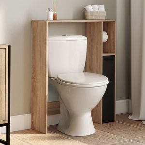 Idmarket Meuble dessus WC WALLIS avec placard façon hêtre et noir