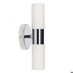 Applique de salle de bain chrom&eacute;e m&eacute;tal et verre opalin 30 cm