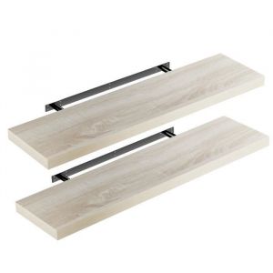Set de 2 Étagères murales flottantes mdf robuste effet flottant support de fixation inclus étagère bois rangement livre décoration cd Set de 2 chêne,