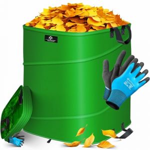 KESSER Sac de jardin Pop-Up Sac &agrave; feuilles Sac &agrave; d&eacute;chets de jardin avec gants Autonome avec poign&eacute;es Stable Robuste & Pliable Vert / Noir, 1x 175