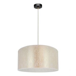 Lampe Suspendue Ora Métal Noir Câble PVC Transparent Abat-jour en Tissu Doré