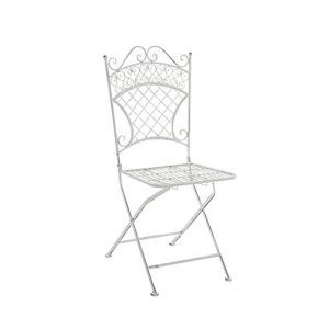Image de CLP Chaise de Jardin Pliante Adelar - Chaise de Balcon en Fer Forgé - Meuble de Terrasse et pour Usage Extérieur - Hauteur Assise 47 cm - Couleur Blanc Antique