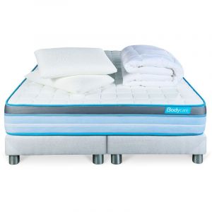 Body Care Pack PERFORM 160x200 Mousse &agrave; m&eacute;moire de forme ProfiZone 5 zones double sommiers blanc + Couette + 2 oreillers 160 x 200 cm Blanc