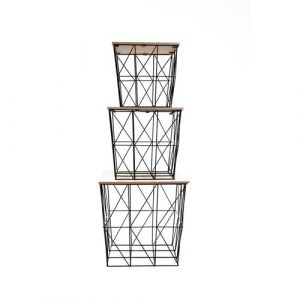 Intempora - Lot de 3 Table D'appoint Gigogne, Table à Café Forme Cage Métal Industriel Avec Rangement Intégré S/M/L