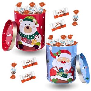 2 Tirelires de Noël garnies de 25 chocolats Kinder Schokobons & mini Bueno | Idéal pour décorer la table de Noël des enfants